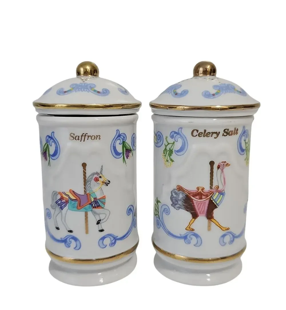 Lenox Spice Carousel Saffron Celery Salt Spice Jars1993 Fine Porcelain FLAWED